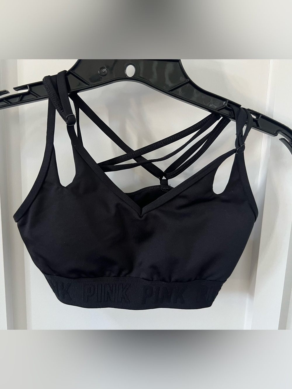 Victoria Secrets PINK Black Strappy V‑Neck Sports Bralette